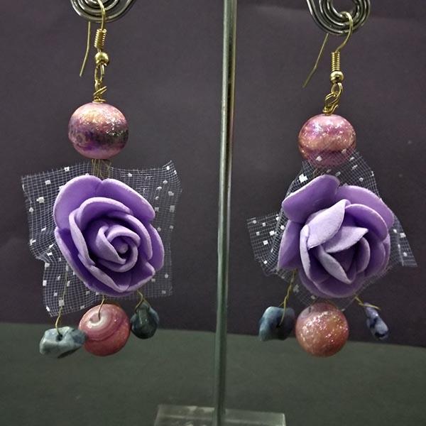 Urthn Purple Floral Design Dangler Earrings - 1313434C