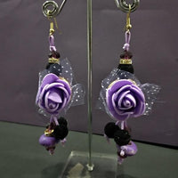 Urthn Purple Floral Design Dangler Earrings - 1313436A