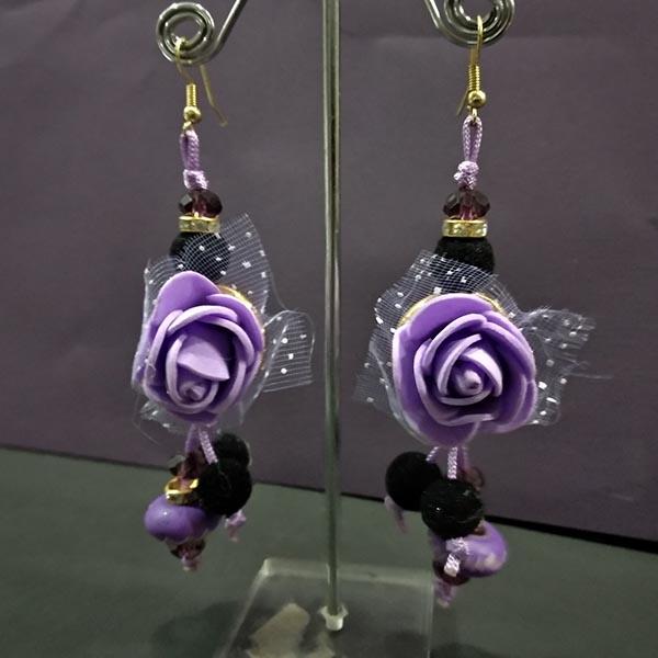 Urthn Purple Floral Design Dangler Earrings - 1313436A