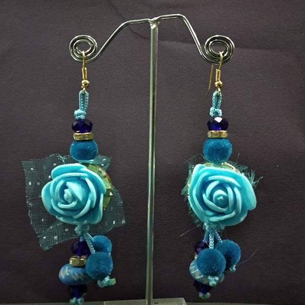 Urthn Blue Floral Design Dangler Earrings - 1313436B