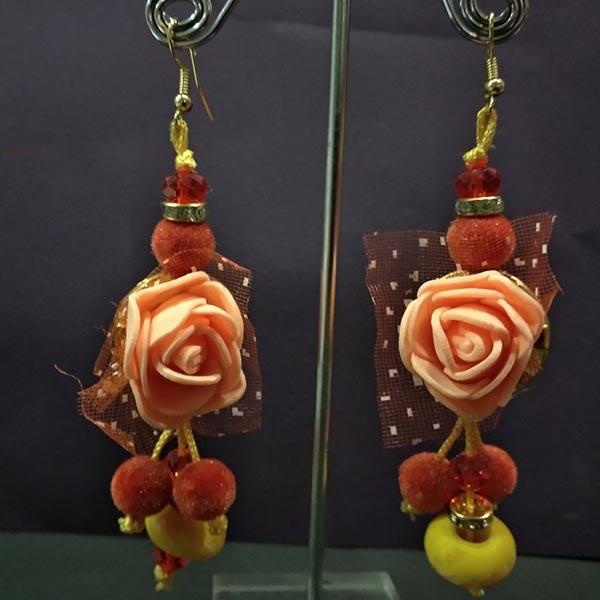 Urthn Peach Floral Design Dangler Earrings - 1313436C