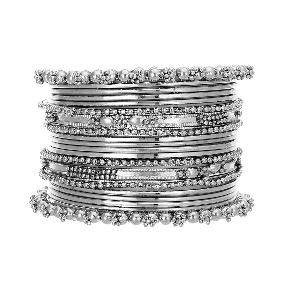 Etnico Traditional Silver Oxidized Bangle Set For Women (ADB157S-a) (Pack of 1)
