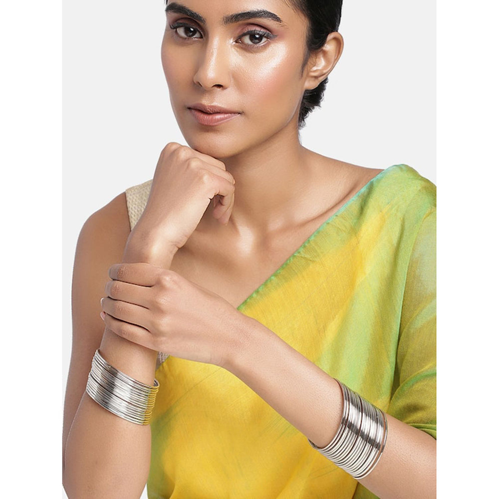 Etnico Silver Oxidized Traditional Plain Bangle Set For Women (ADB158S-a) (Set of 24 Bangles)
