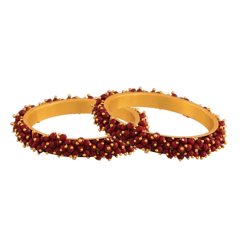 Etnico Gold Plated Traditional Pearl Beaded Bangle Set For Women (ADB314M-a) (Pack of 2)