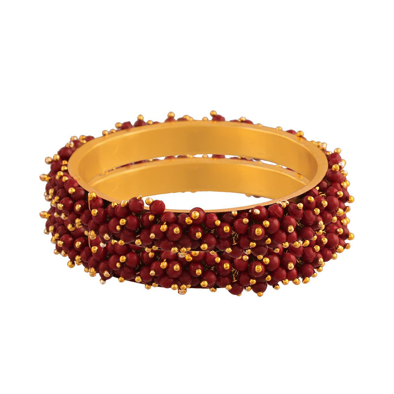 Etnico Gold Plated Traditional Pearl Beaded Bangle Set For Women (ADB314M-a) (Pack of 2)