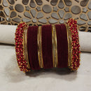 Etnico Gold Plated Traditional Velvet Chuda Bangle Set With Pearl Kada for Women (ADB315M-a) (Pack of 1) (Maroon)