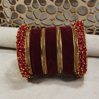 Etnico Gold Plated Traditional Pink Velvet Chuda Bangle Set With Pearl Kada (ADB315Pi-a) (Pack of 1)