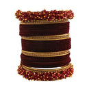 Etnico Gold Plated Traditional Velvet Chuda Bangle Set With Pearl Kada for Women (ADB315M-a) (Pack of 1) (Maroon)