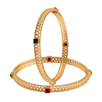Etnico Gold Plated Traditional Multicolor Stone Studded Bangles For Women/Girls (ADB317MG-a)