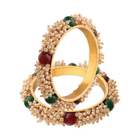 Etnico Gold Plated Traditional Pearl Beaded Bangle Set For Women (ADB319W-a) (Pack of 2)