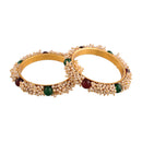Etnico Gold Plated Traditional Pearl Beaded Bangle Set For Women (ADB319W-a) (Pack of 2)