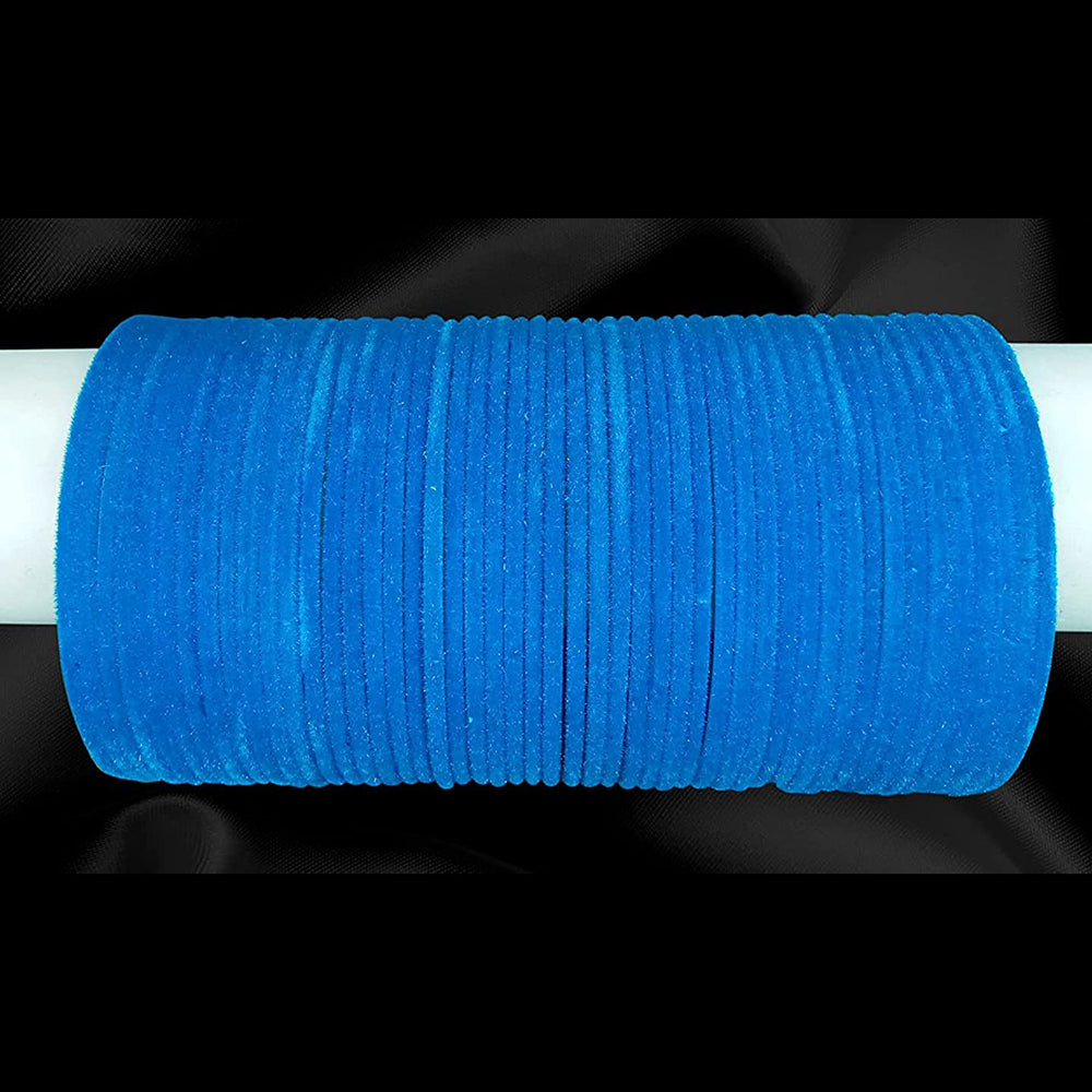 Etnico Gorgeous Traditional Blue Color Plain Metal Velvet Chuda Bangle Set for Women & Girls (ADB327Bl-a) (Set of 48 )