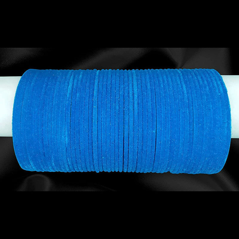 Etnico Gorgeous Traditional Blue Color Plain Metal Velvet Chuda Bangle Set for Women & Girls (ADB327Bl-a) (Set of 48 )