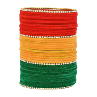Etnico 18K Gorgeous Traditional Multi Color Plain Metal Velvet Chuda Bangle Set for Women & Girls (ADB328-a) (Set of 48 )