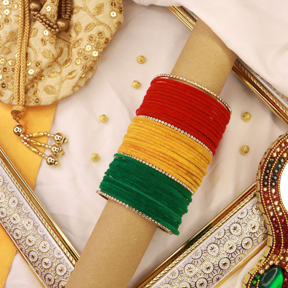 Etnico 18K Gorgeous Traditional Multi Color Plain Metal Velvet Chuda Bangle Set for Women & Girls (ADB328-a) (Set of 48 )