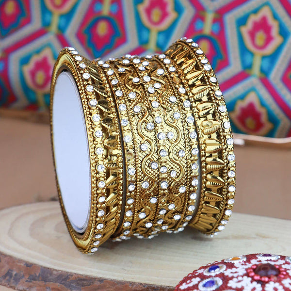 Etnico Gold Plated Plated Traditional Kundan & Stone Studded Kada Bangles for Women (ADB331FL-a)