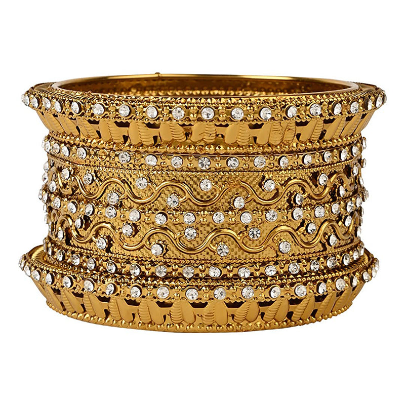 Etnico Gold Plated Plated Traditional Kundan & Stone Studded Kada Bangles for Women (ADB331FL-a)