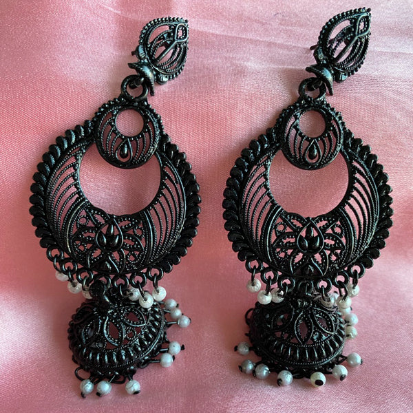 Mahavir Black Plated Dangler Earrings