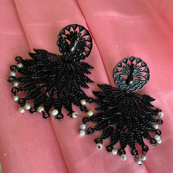 Mahavir Black Plated Dangler Earrings