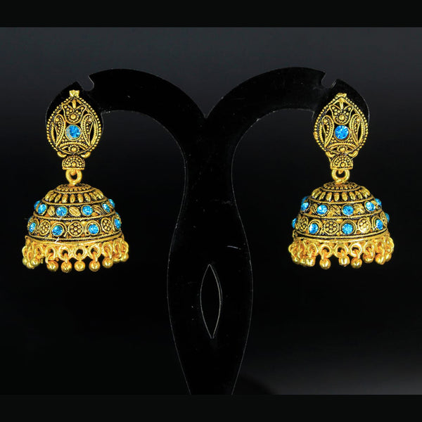 Mahavir Gold Plated Blue Stone Jhumki Earrings - AI JUMKHI 1762