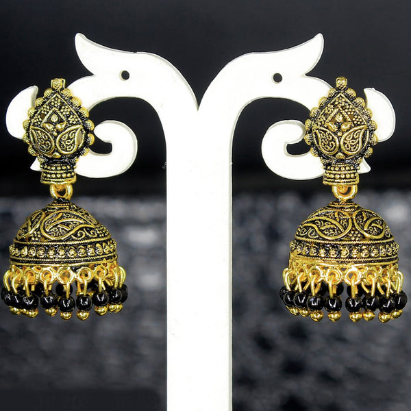 Mahavir Gold Plated Black Pearl Jhumki Earrings - AI JUMKHI 2054