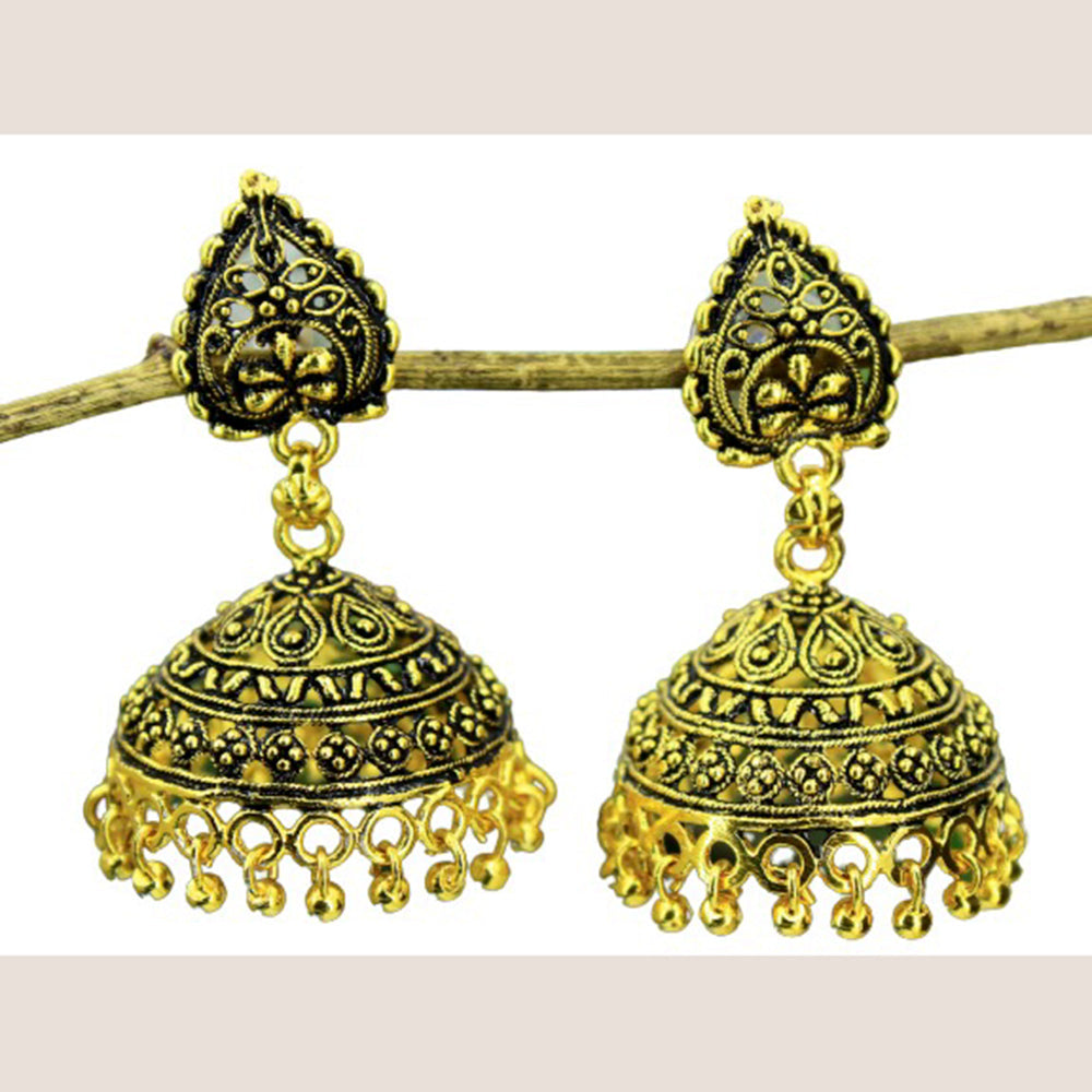 Mahavir Gold Plated & Beads Jhumki Earrings