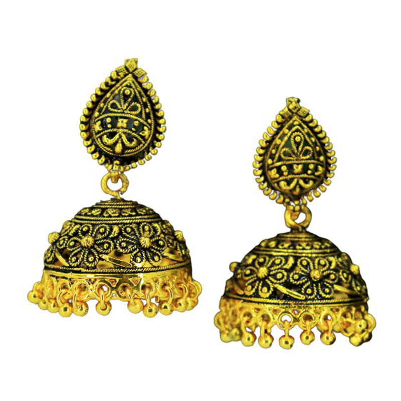 Mahavir Gold Plated & Beads Jhumki Earrings