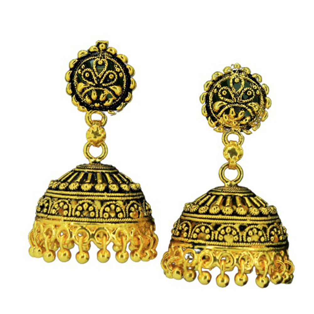 Mahavir Gold Plated & Beads Jhumki Earrings