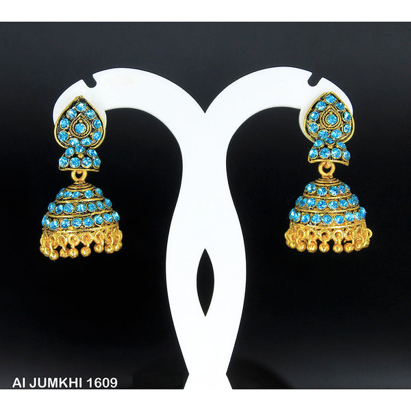 Mahavir Gold Plated Light Blue Stone Jhumki Earrings -AI Jumkhi 1609