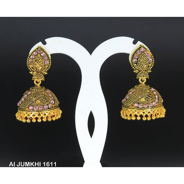 Mahavir Gold Plated Pink Stone Jhumki Earrings -AI Jumkhi 1611
