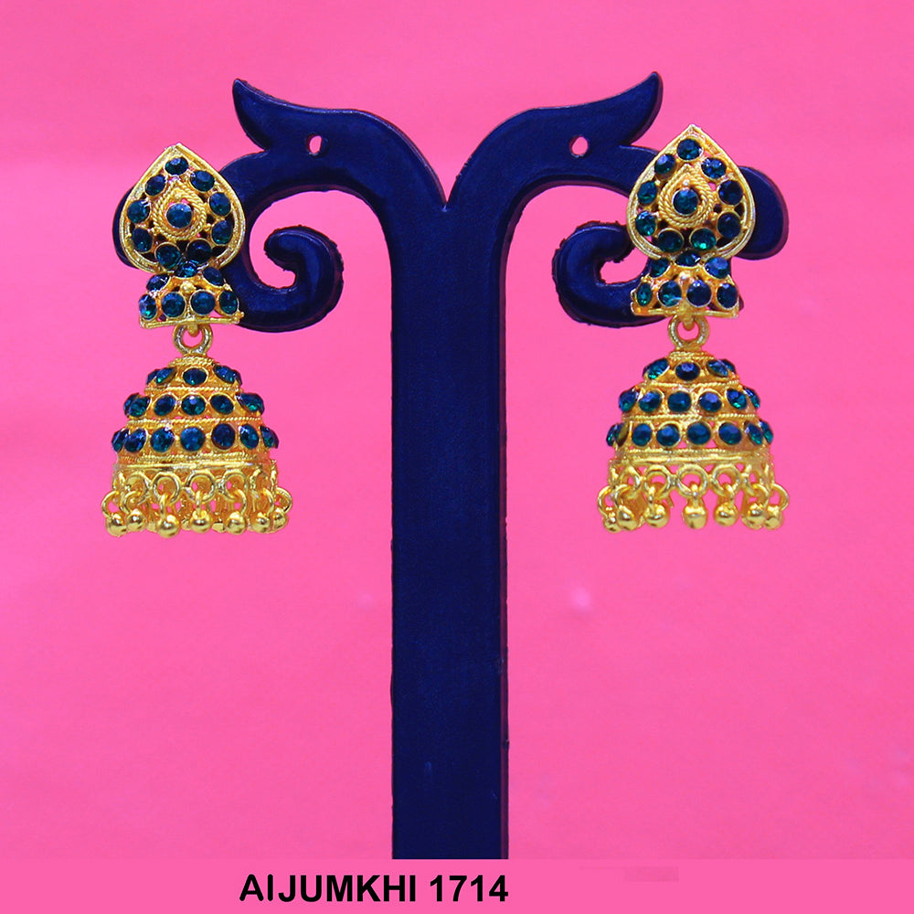 Mahavir Gold Plated Navy Blue Austrian Stone Jhumki Earrings -AI Jumkhi 1714