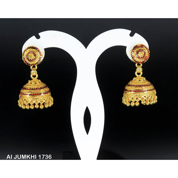 Mahavir Gold Plated Red Meenakari Jhumki Earrings -AI Jumkhi 1736