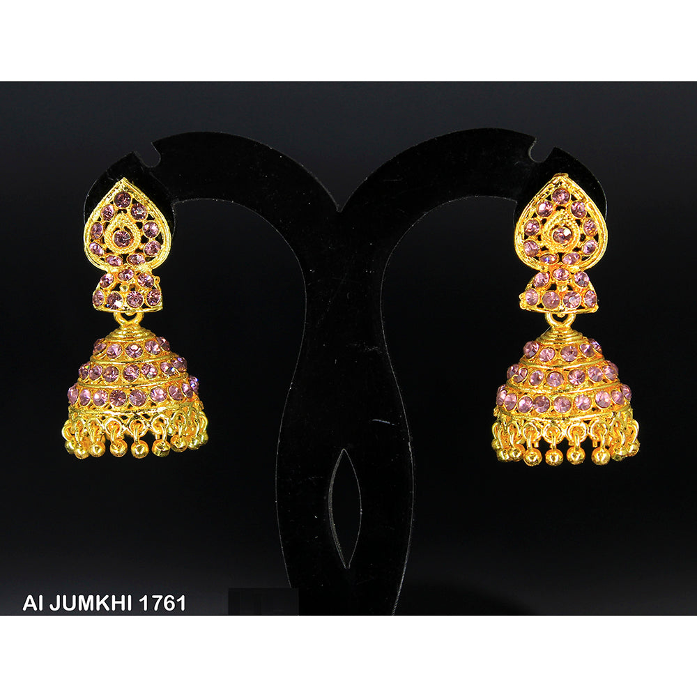 Mahavir Gold Plated Pink  Austrian Stone  Jhumki Earrings -AI Jumkhi 1761