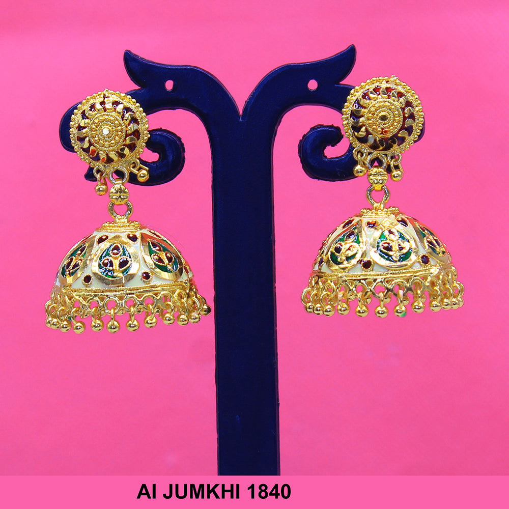 Mahavir Gold Plated Green & Red Meenakari Jhumki Earrings -AI Jumkhi 1840