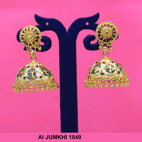 Mahavir Gold Plated Green & Red Meenakari Jhumki Earrings -AI Jumkhi 1840
