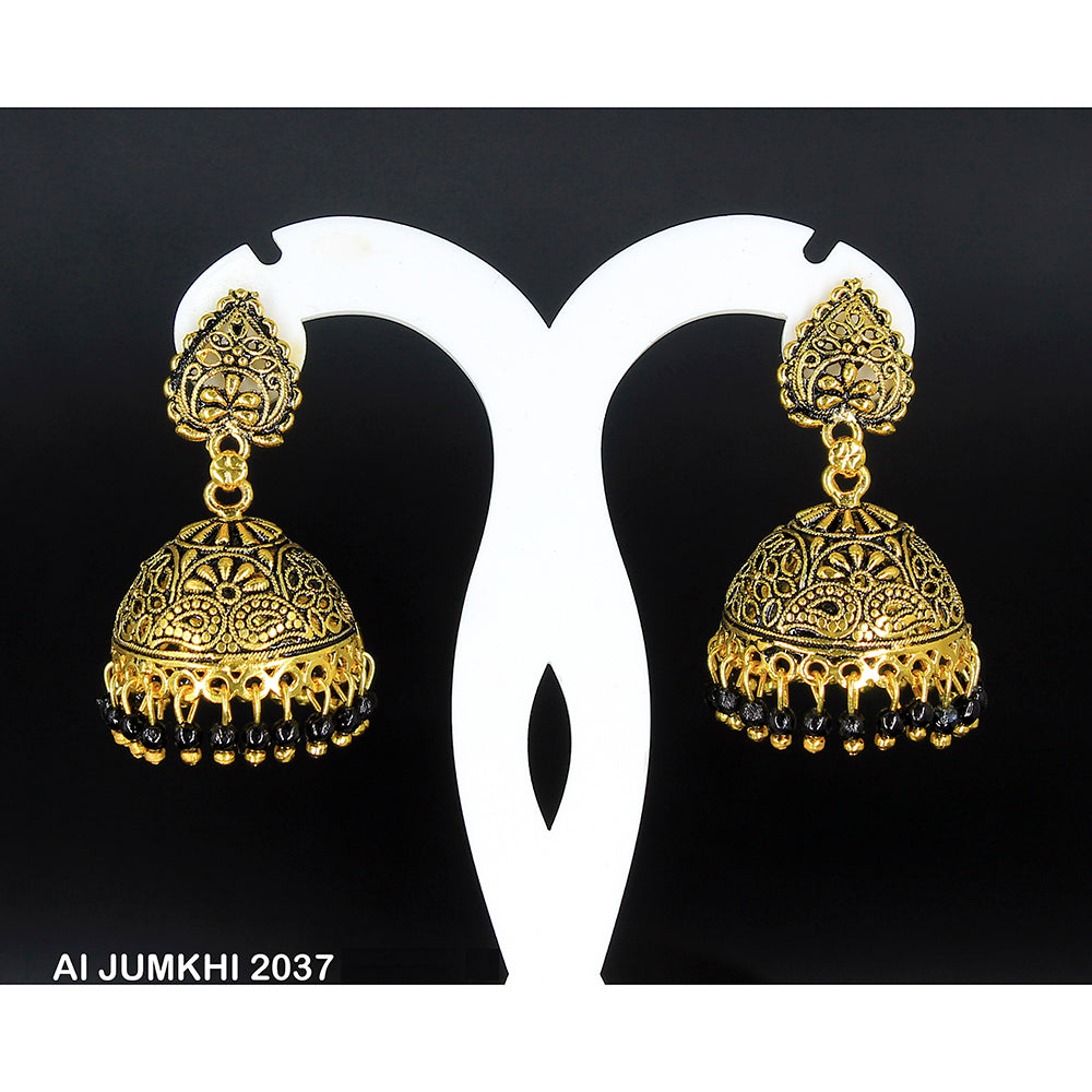 Mahavir Gold Plated Black Beads Jhumki Earrings -AI Jumkhi 2037