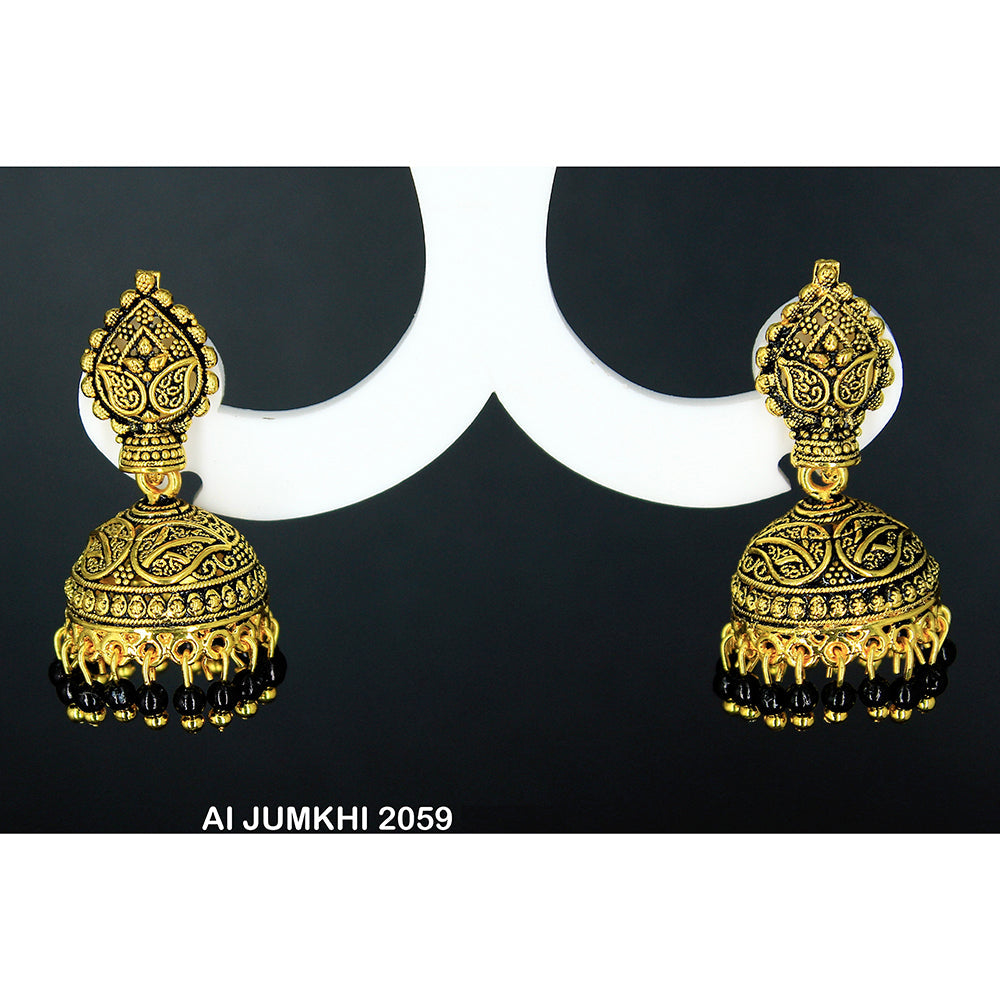 Mahavir Gold Plated Black Pearl Jhumki Earrings -AI Jumkhi 2059