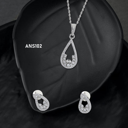 Ashtahnika AD Stone 925 Sterling Silver Pendant Set