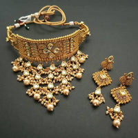 Real Creation AD Stone Pearl Choker Copper Necklace Set