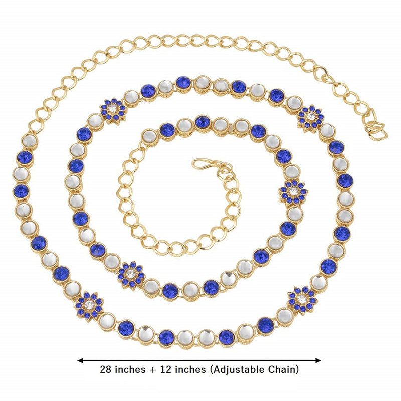 Etnico 18k Gold Plated Kundan Stone Studded Kamarband/Waist Belly Chain for Women (B003)
