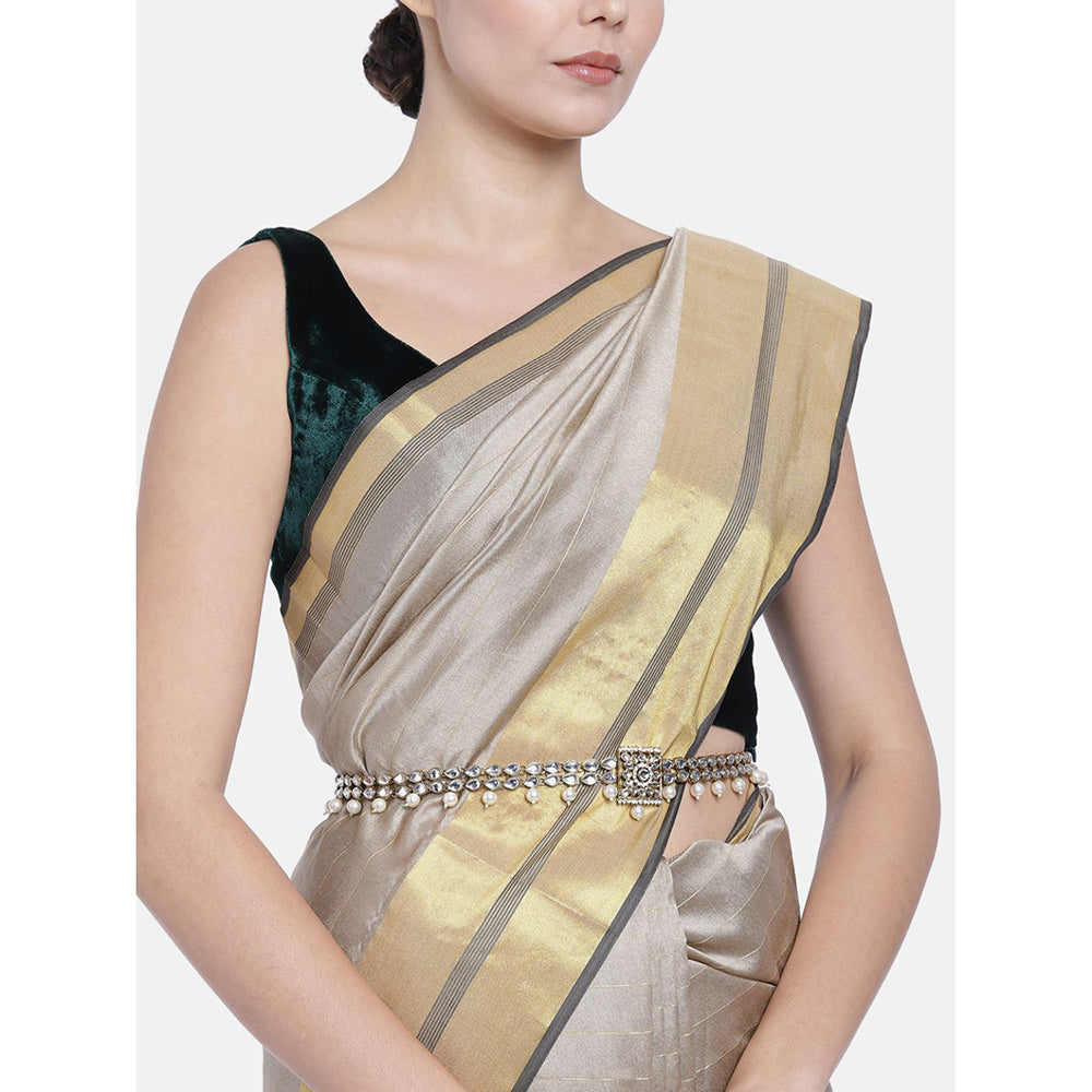 Etnico 18K Gold Plated Traditional Kundan & Pearl Studded Adjustable Kamarband/Belly Chain For Women/Girls (B034W)