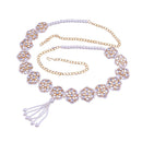 Etnico 18K Gold Plated Traditional Floral Kundan & Pearl Studded Adjustable Kamarband/Belly Chain For Women/Girls (B035W)