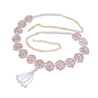 Etnico 18K Gold Plated Traditional Floral Kundan & Pearl Studded Adjustable Kamarband/Belly Chain For Women/Girls (B035W)