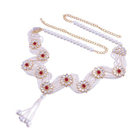 Etnico 18K Gold Plated Traditional Kundan & Pearl Studded Adjustable Kamarband/Belly Chain For Women/Girls (B038M)