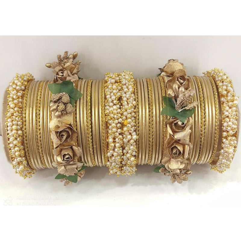 Martina Jewels Pack Of 6 Traditional Gold Plated Thread & Polki Pearl Bangles Set - BG-102