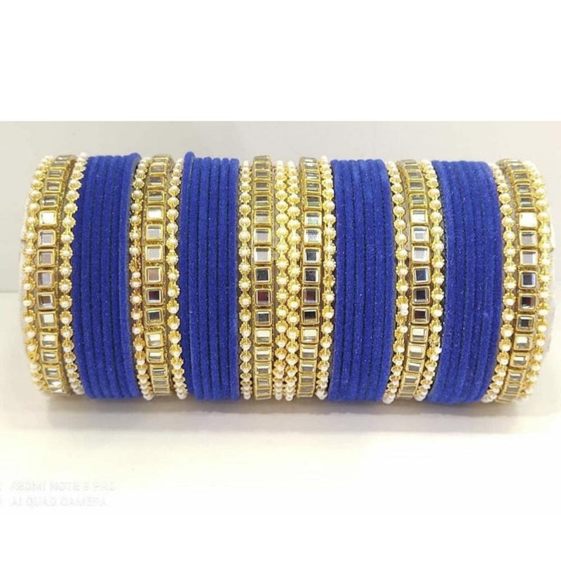 Martina Jewels Pack Of 6 Traditional Gold Plated Thread & Mirror And Pearl Bangles Set - BG-103