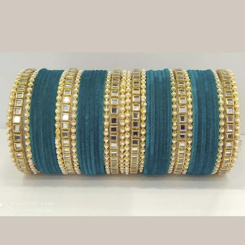 Martina Jewels Pack Of 6 Traditional Gold Plated Thread & Mirror And Pearl Bangles Set - BG-103
