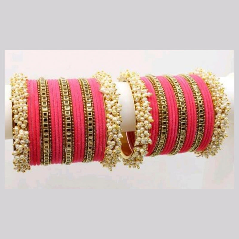 Martina Jewels Pack Of 6 Traditional Gold Plated Thread & Pearl And Pearl Bangles Set