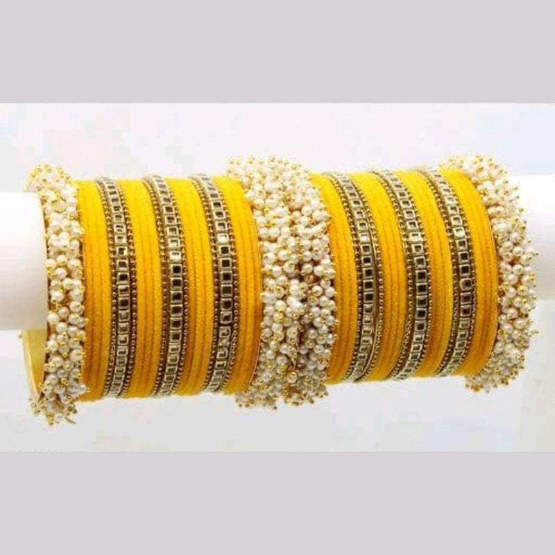 Martina Jewels Pack Of 6 Traditional Gold Plated Thread & Pearl And Pearl Bangles Set