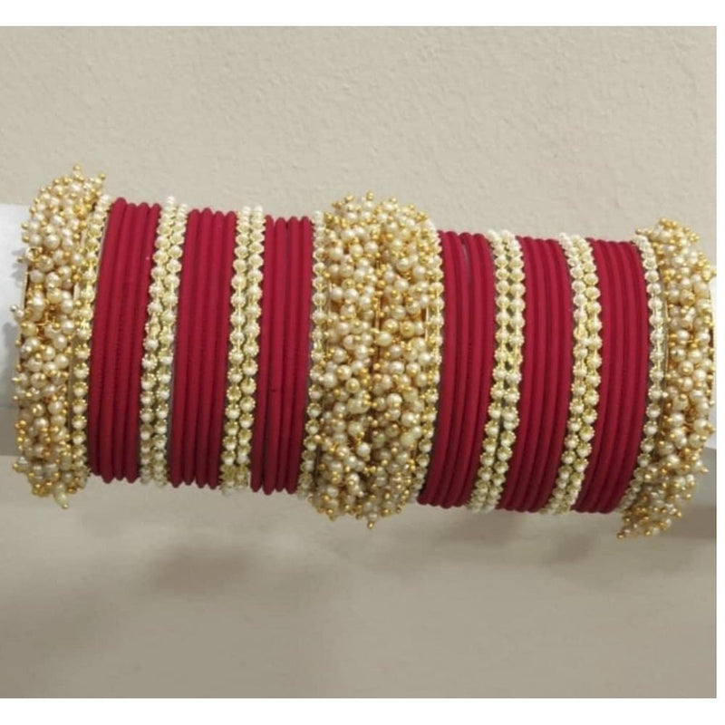 Martina Jewels Pack Of 6 Traditional Gold Plated Thread & Pearl And Pearl Bangles Set - BG-107